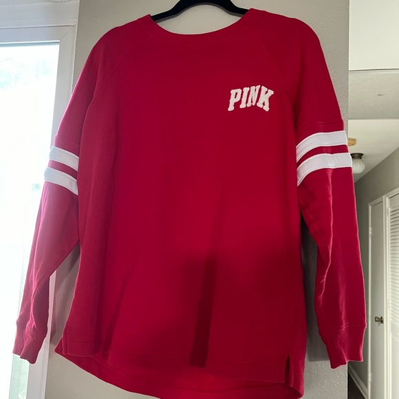 PINK Victoria's Secret Bold Red Fleece Top pit  22  length 26 - Picture 1 of 4